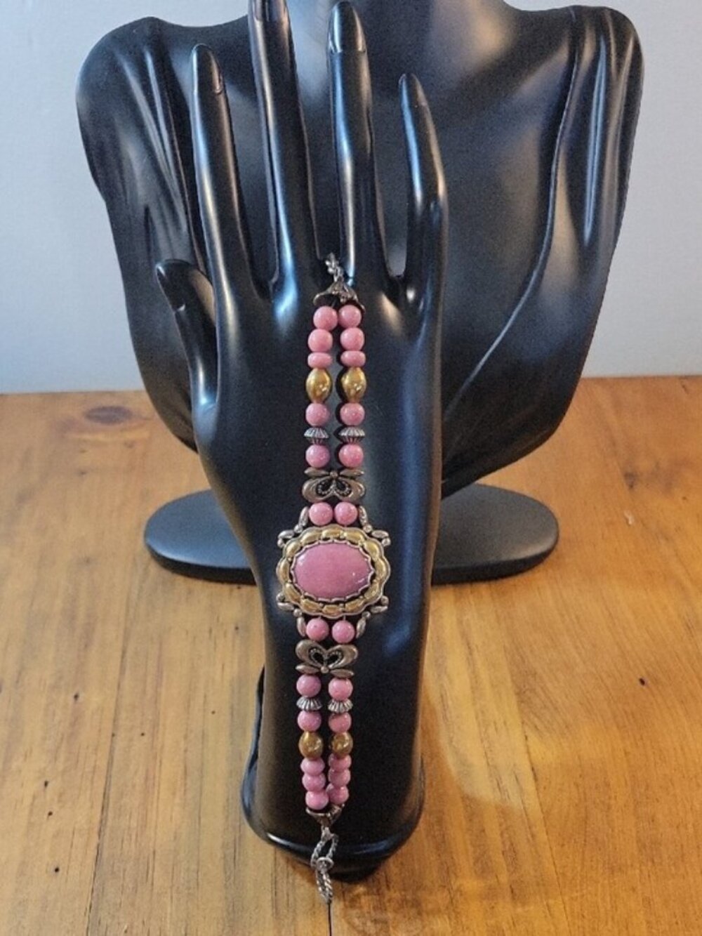 Carolyn Pollack Pink Beaded Bracelet with Mixed Metal 925 Gold-Tone Accents